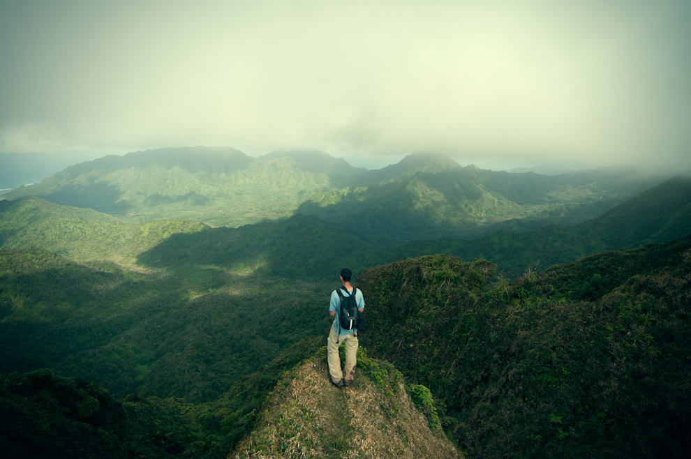 Josh Serrano at the summit of Poamoho hike in Hawaii.