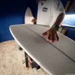 Hawaii surfboard shaper J. Kashiwai in the shop