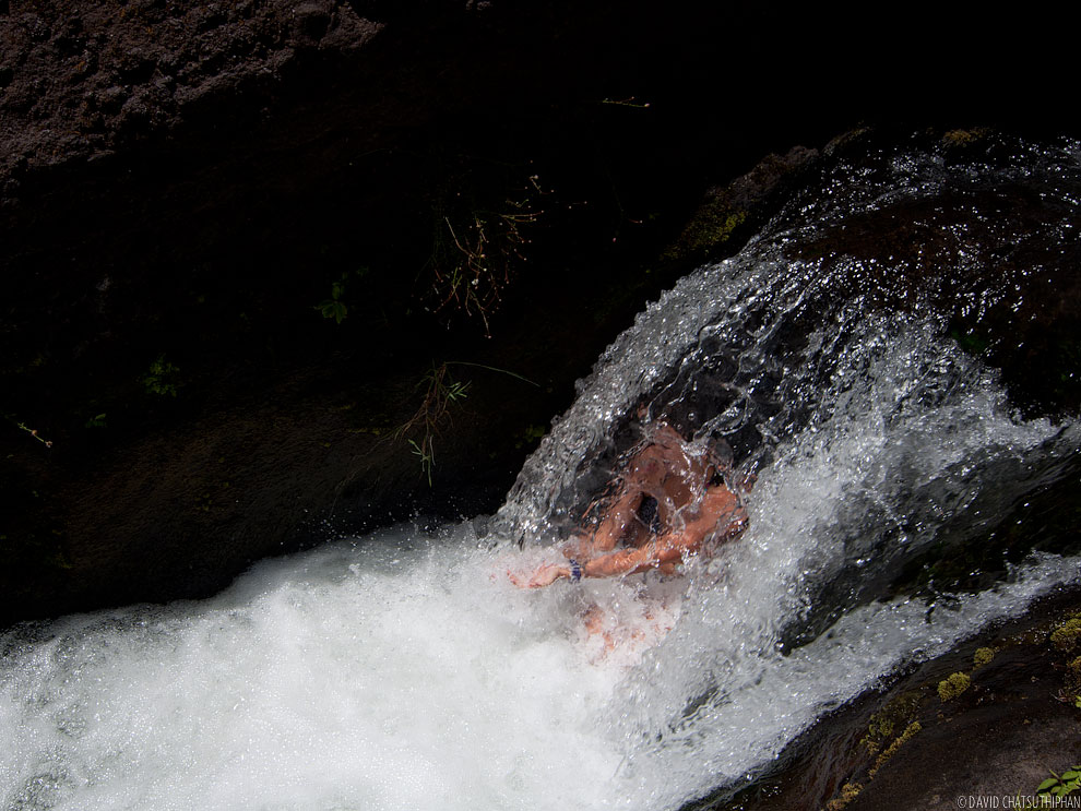 Inside a waterfall at Kalalau Valley, Kalalau Kauai