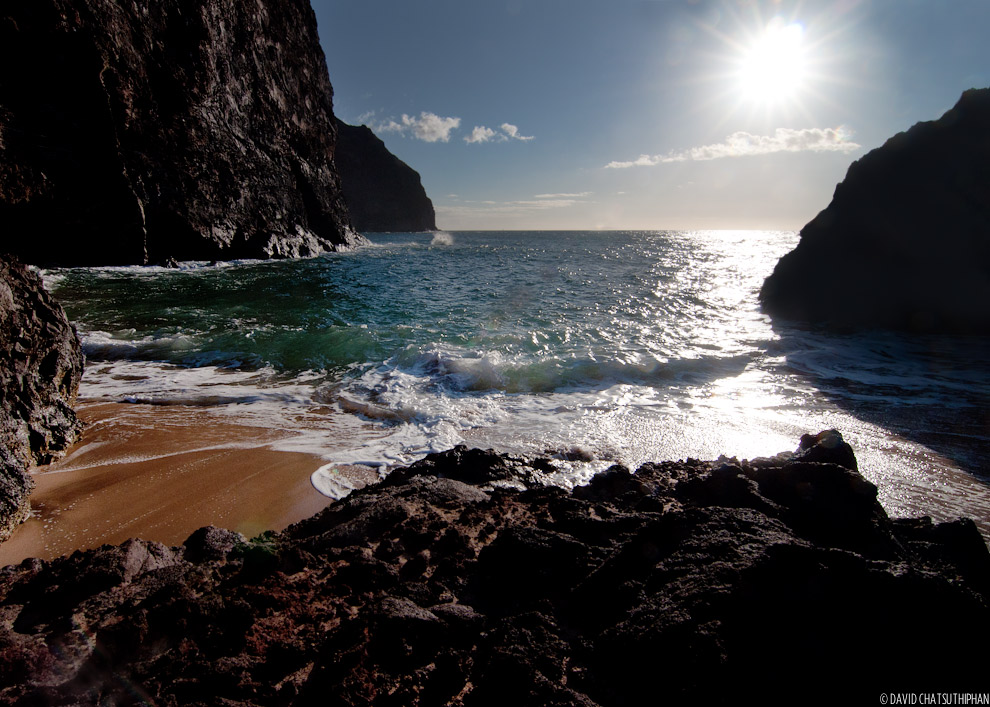 End of the beach at Kalalau Beach, Na Pali Coast, Kauai