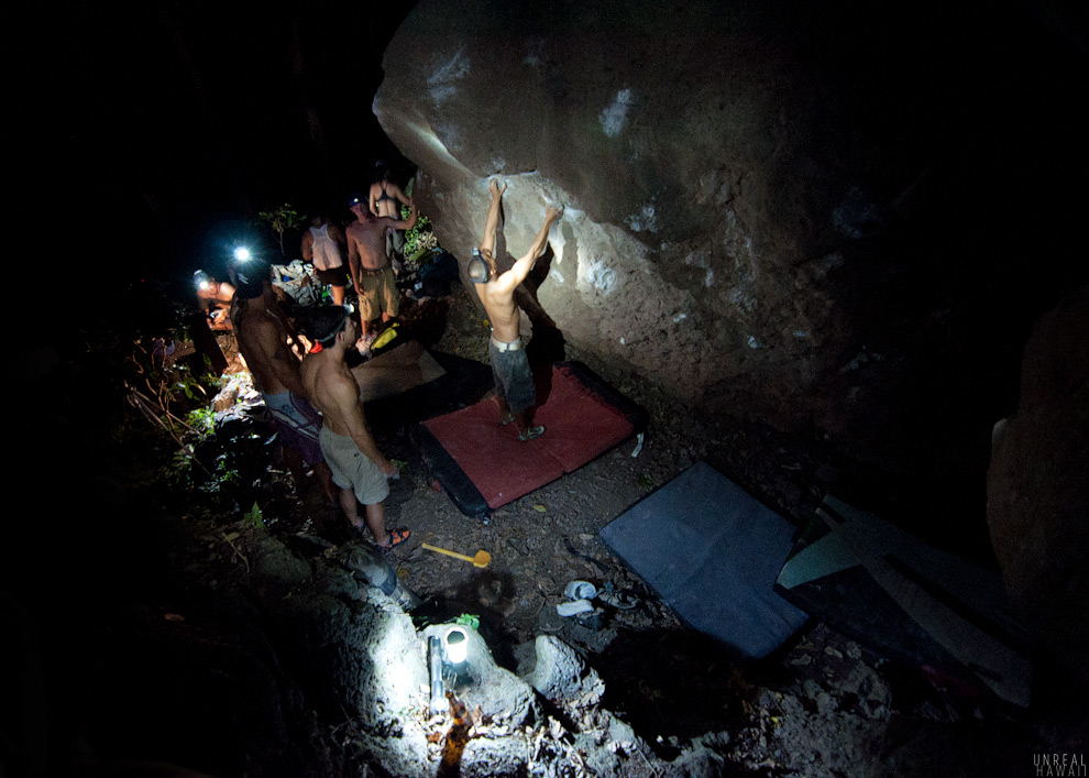 Rock climbing at the Green Boulders in Hawaii