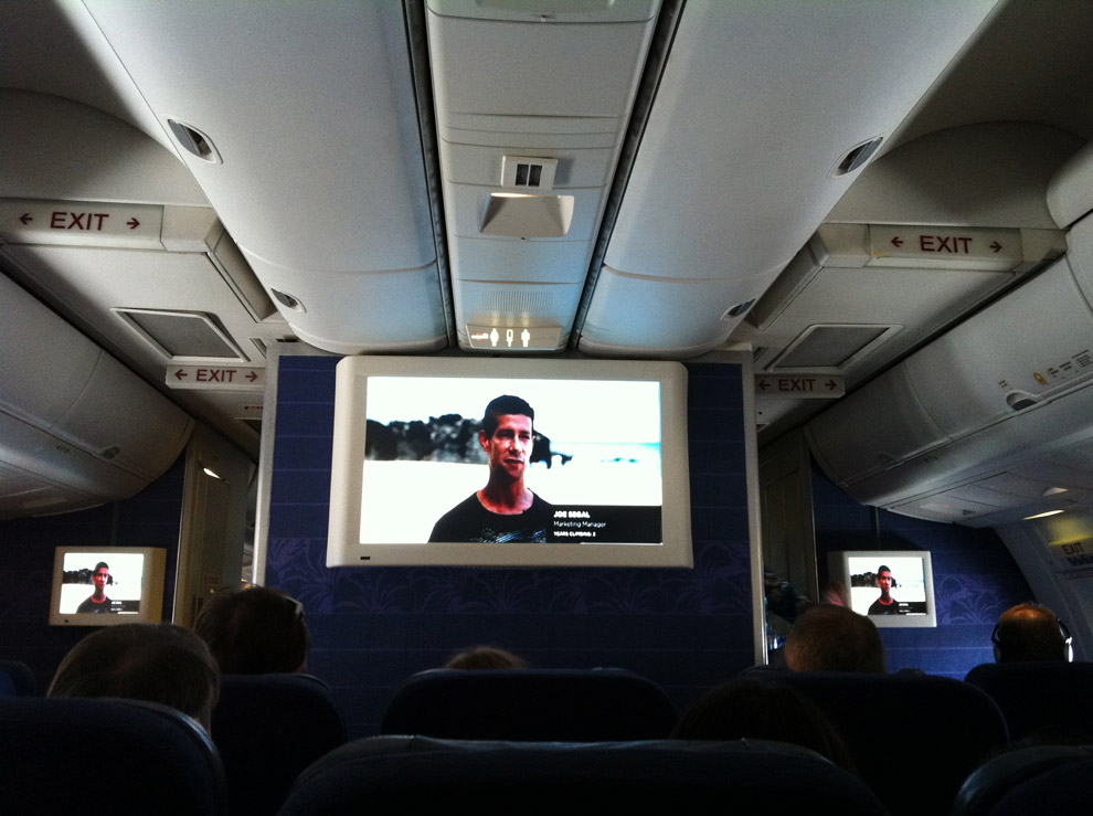 Joe Segal in "Hawaii Bouldering" on a Hawaiian Airlines flight.