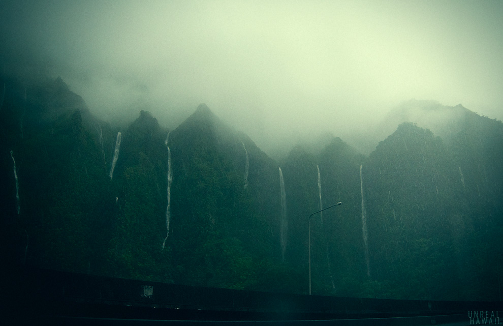 Waterfalls off the windward Koolaus, Oahu, Hawaii