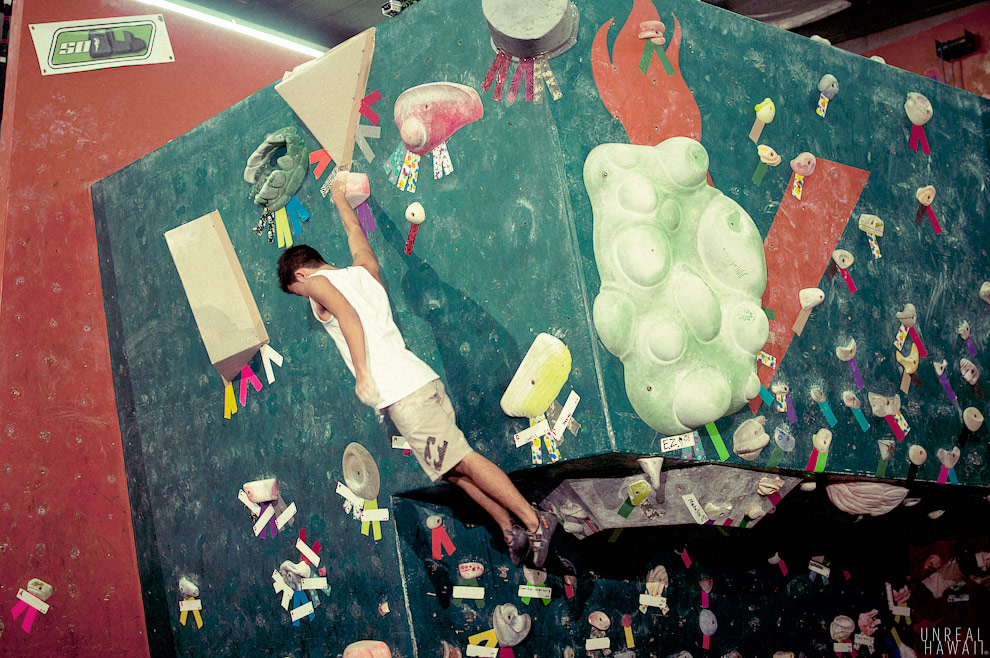 Bryce Yafuso at Volanic Rock Gym, Hawaii's rock climbing gym