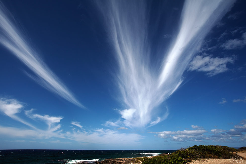 Clouds over the beach in Hawaii.