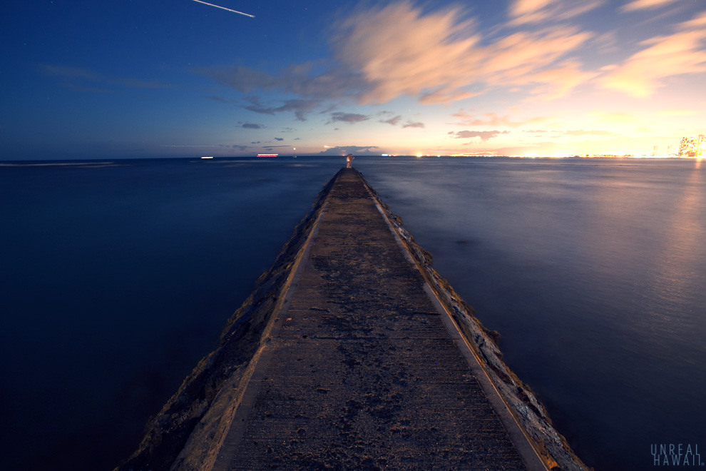 Jetty at night in Hawaii