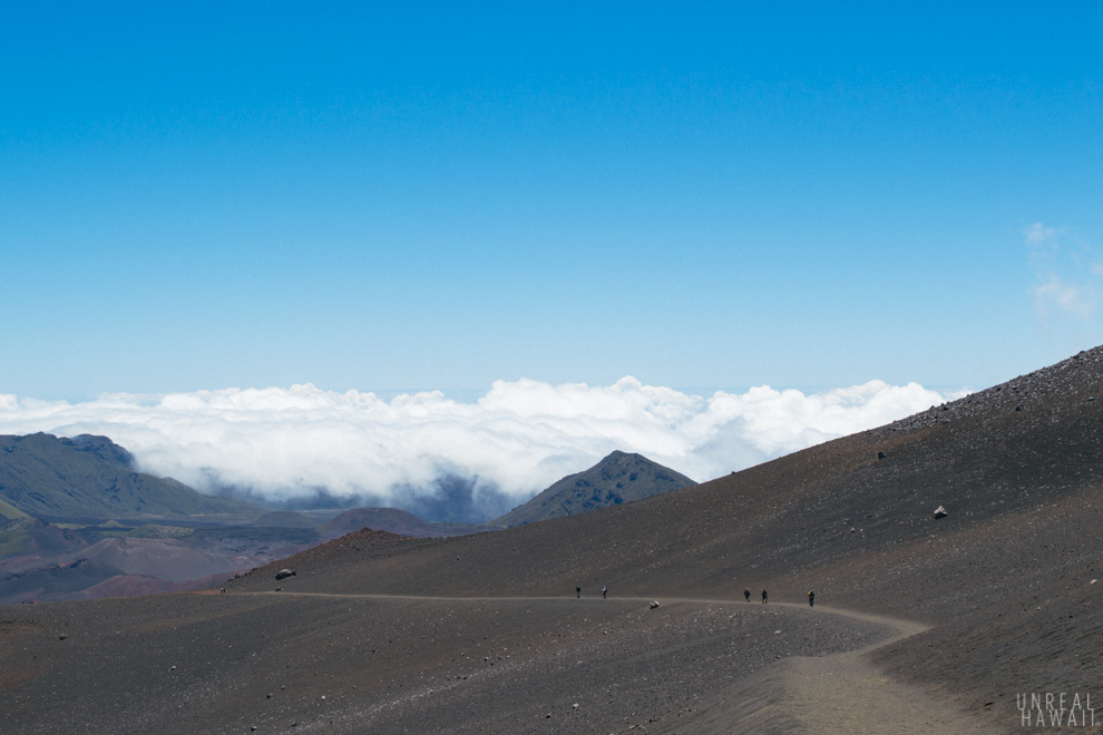 A view of backpackers inside Haleakala crater.