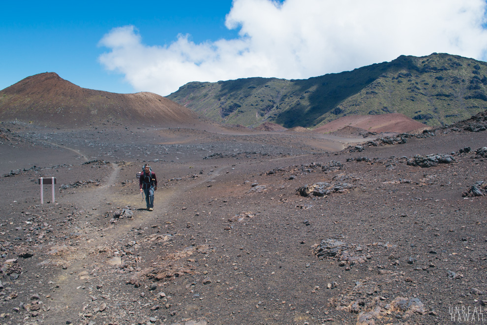 Inside Haleakala crater on the Halemau'u Trail. Maui, Hawaii Backpacking.