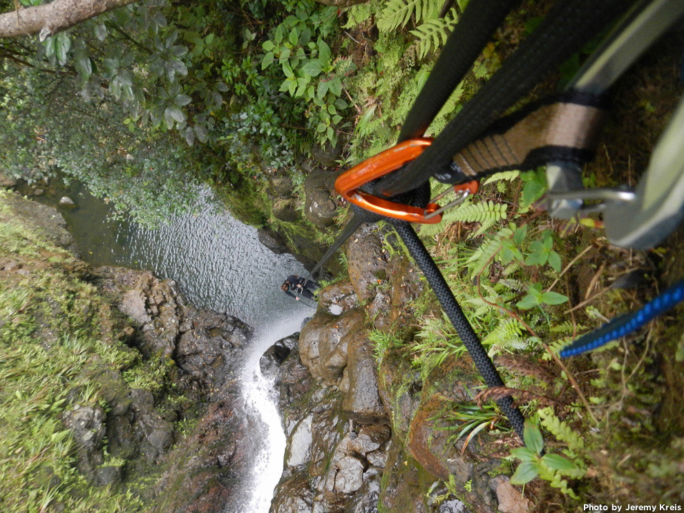 Waterfall rappelling on Oahu, Hawaii