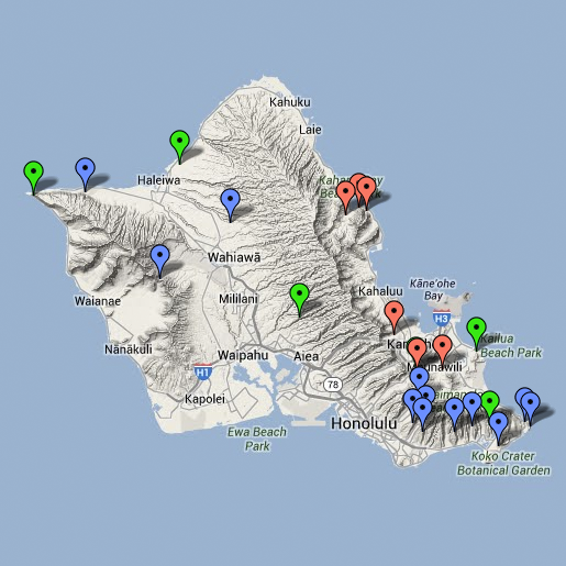 Map of the best hikes on Oahu, Hawaii