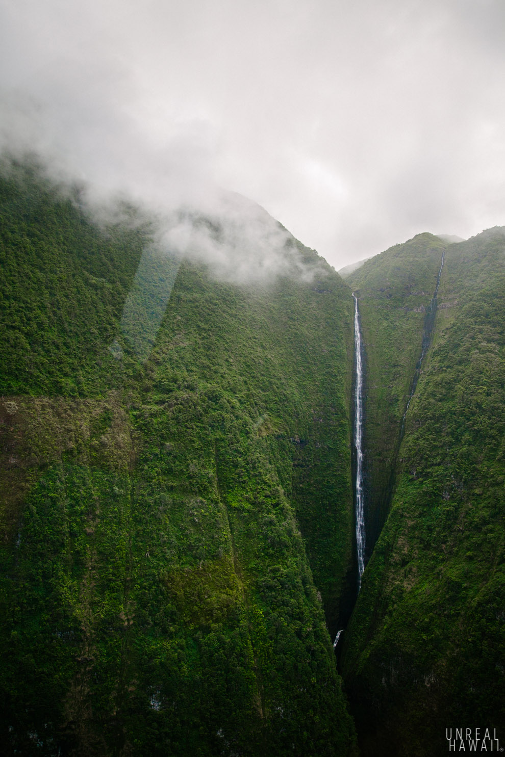 Papalaua Falls from a Helicopter, Molokai, Hawaii