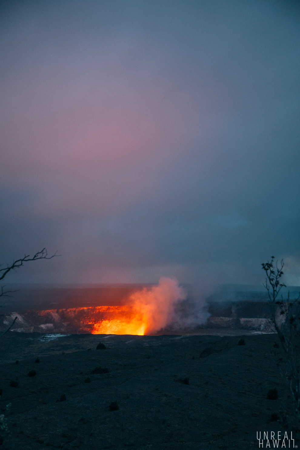 Nighttime glow of Halemaumau crater at Hawaii Volcanoes National Park