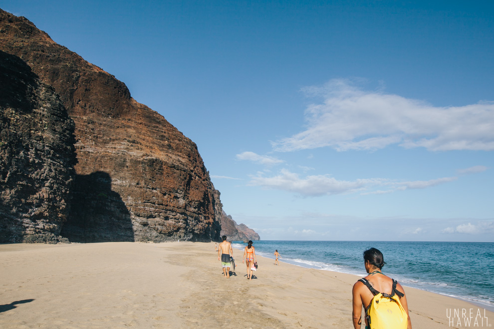 Walking down Kalalau Beach, Kauai, Hawaii.