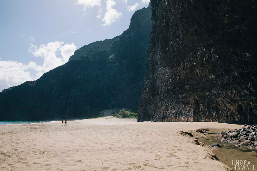 Sheer rock faces on Honopu Beach, Kauai, Hawaii