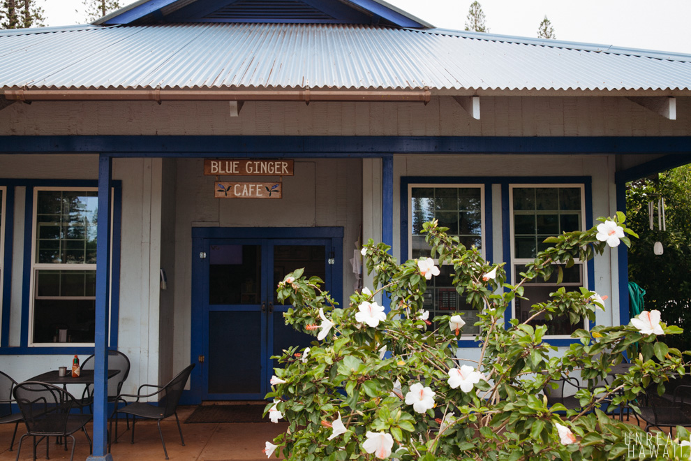 Entrance of Blue Ginger Cafe in Lanai City, Lanai, Hawaii.